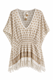 Fringe Trim Printed Poncho